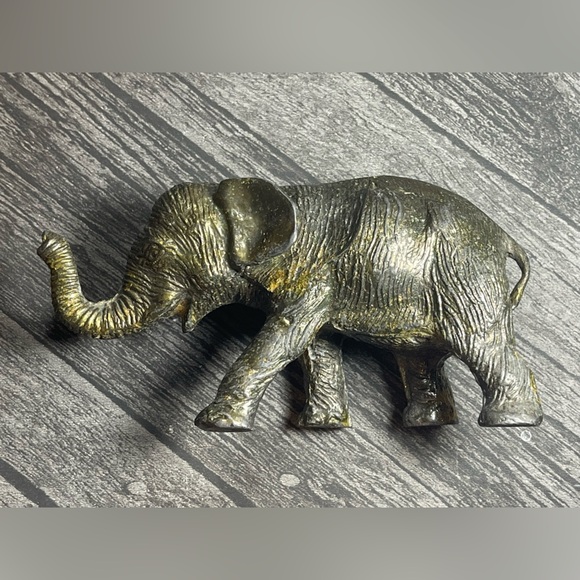 Vintage Cast Metal Black Gold Bronze Elephant Trunk Up Signed by Artist M - Picture 5 of 13